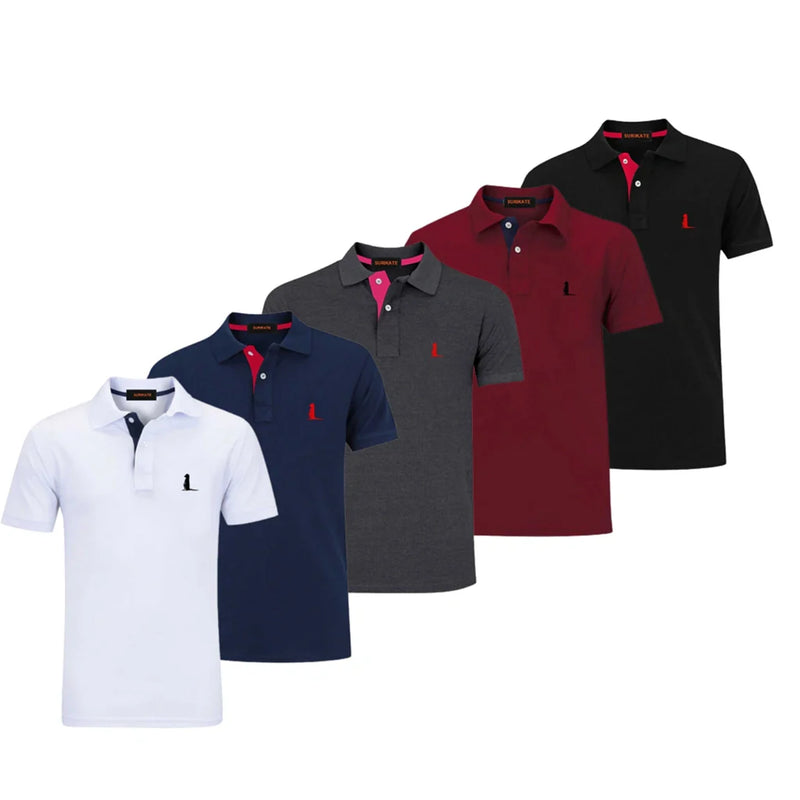 [PAGUE 3 LEVE 5] Kit Camisas Polo de Alfaiataria Fio a Fio em Seda Gelo + 2 BRINDES: 3 Calças e Relógio