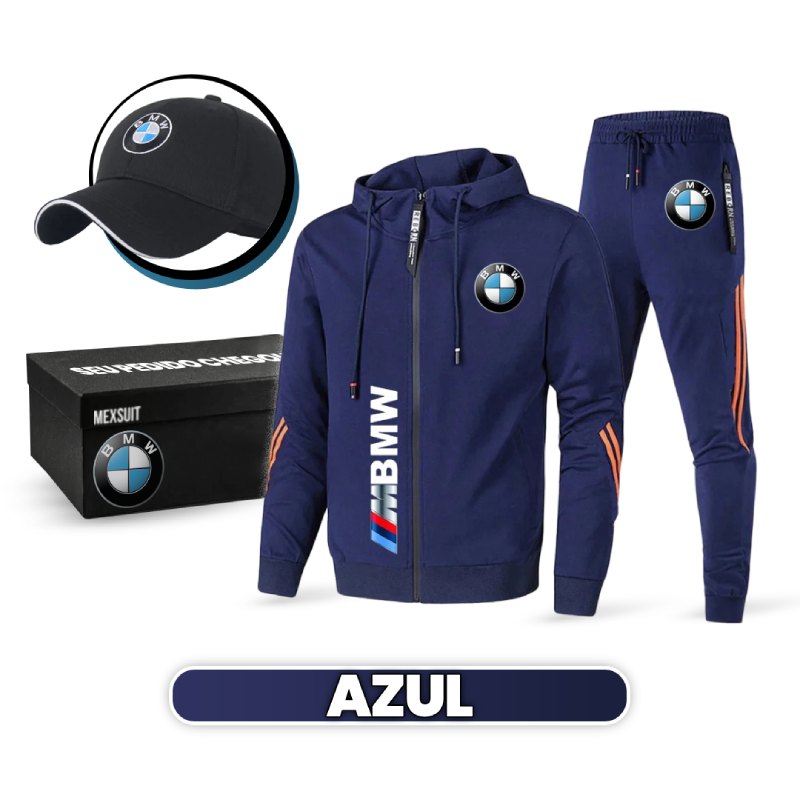 Conjunto Moletom Masculino Sport BMW (Antiodor e Confortável!) + BRINDE: Boné BMW