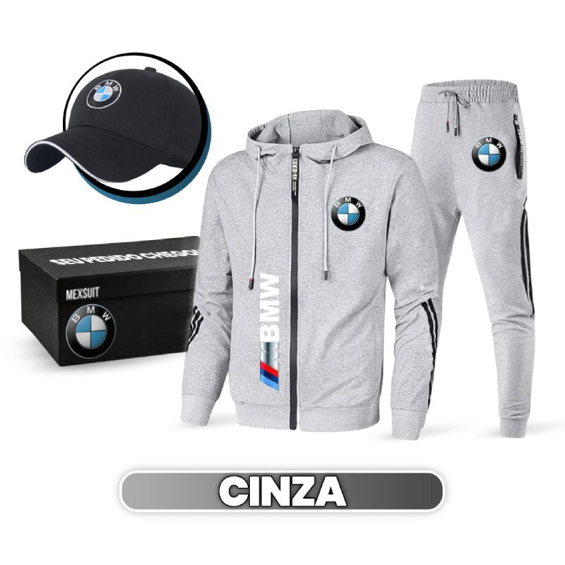 Conjunto Moletom Masculino Sport BMW (Antiodor e Confortável!) + BRINDE: Boné BMW