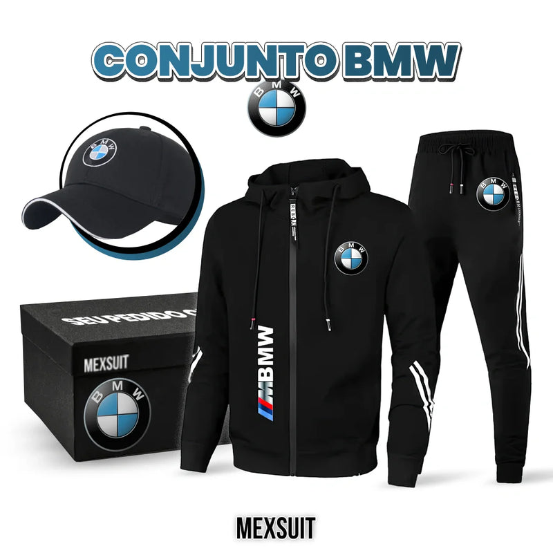 Conjunto Moletom Masculino Sport BMW (Antiodor e Confortável!) + BRINDE: Boné BMW