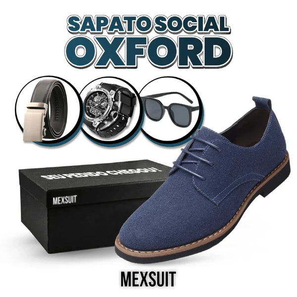 Sapato Social de Camurça Clássica Oxford + 3 BRINDES: Cinto, Relógio e Óculos de Sol