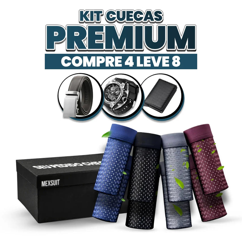 [COMPRE 4 LEVE 8] Kit Cuecas Boxer Premium SkyPants + 3 BRINDES: Cinto, Relógio e Carteira