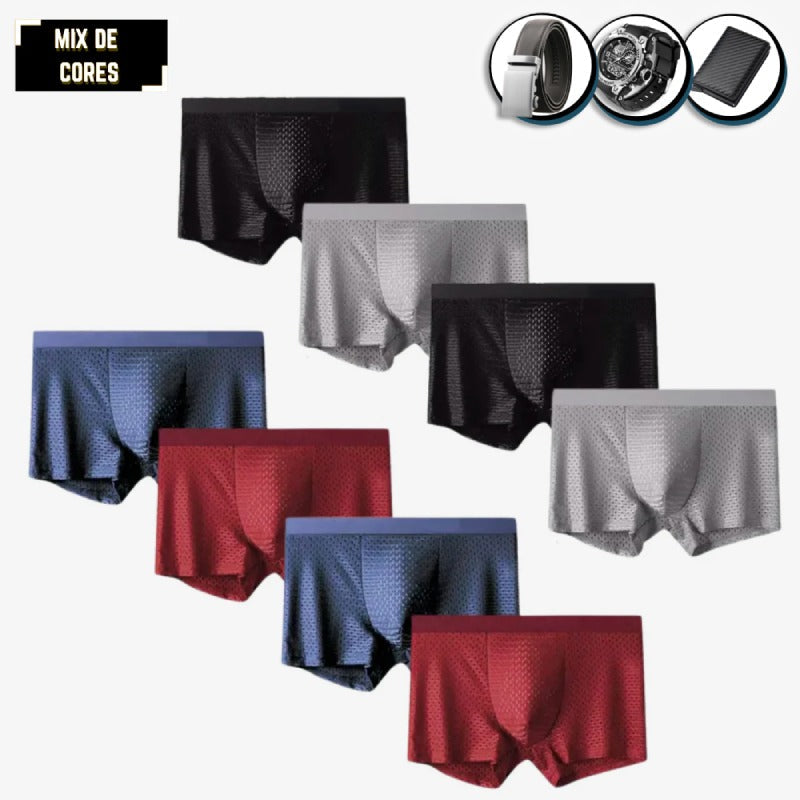 [COMPRE 4 LEVE 8] Kit Cuecas Boxer Premium SkyPants + 3 BRINDES: Cinto, Relógio e Carteira