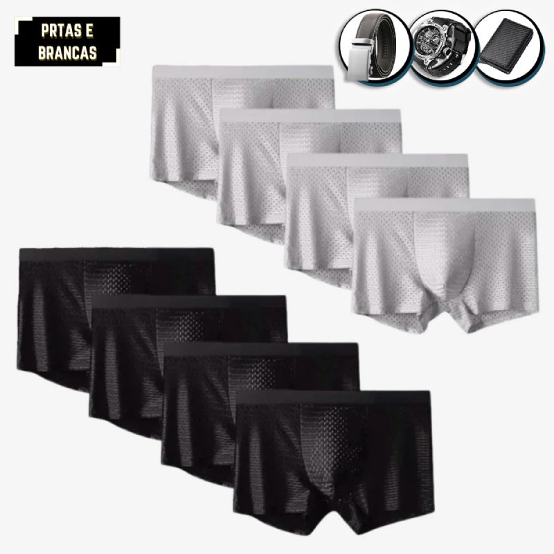 [COMPRE 4 LEVE 8] Kit Cuecas Boxer Premium SkyPants + 3 BRINDES: Cinto, Relógio e Carteira