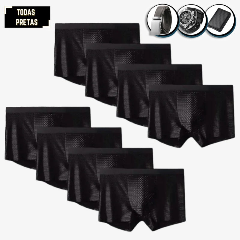 [COMPRE 4 LEVE 8] Kit Cuecas Boxer Premium SkyPants + 3 BRINDES: Cinto, Relógio e Carteira