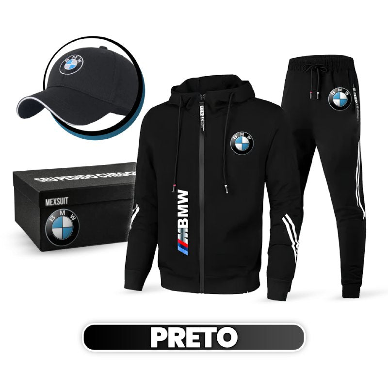 Conjunto Moletom Masculino Sport BMW (Antiodor e Confortável!) + BRINDE: Boné BMW